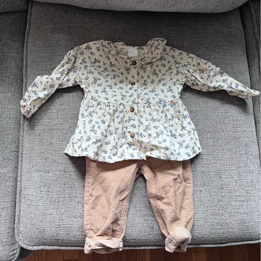 Carter’s Floral Blouse, Tan Pants Set, Size: 9 Months